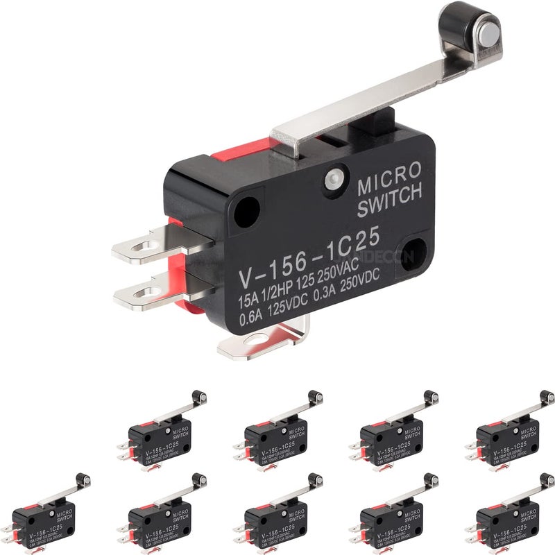 JANDECCN 10 قطع مفتاح حد مفصلي مع ذراع رافعة دوارة، SPDT 1NO 1NC مفتاح ميكرو سريع العمل V-156-1C25 - Image 1